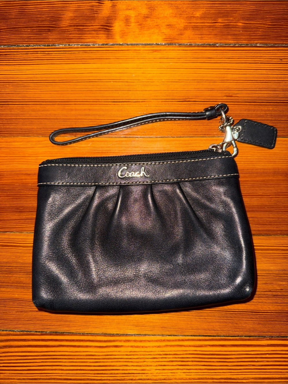 Coach Black Leather Wristlet with Logo